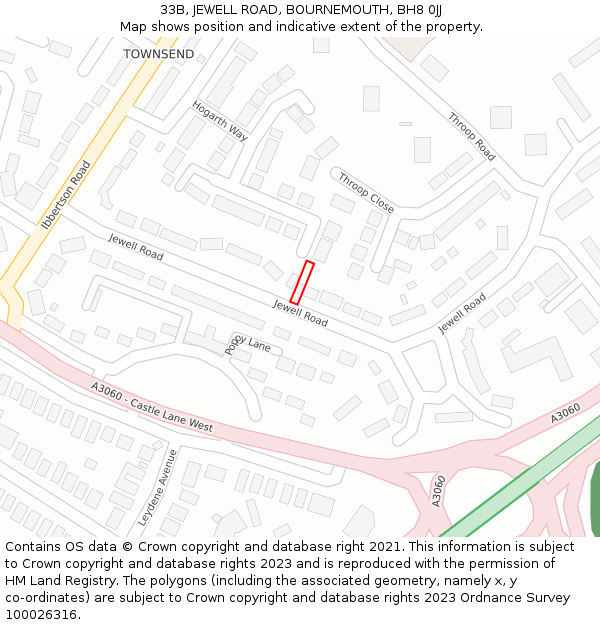 33B, JEWELL ROAD, BOURNEMOUTH, BH8 0JJ: Location map and indicative extent of plot
