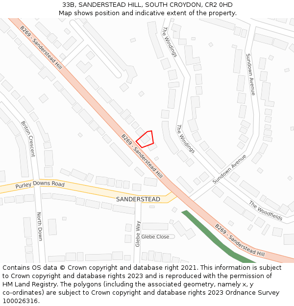 33B, SANDERSTEAD HILL, SOUTH CROYDON, CR2 0HD: Location map and indicative extent of plot