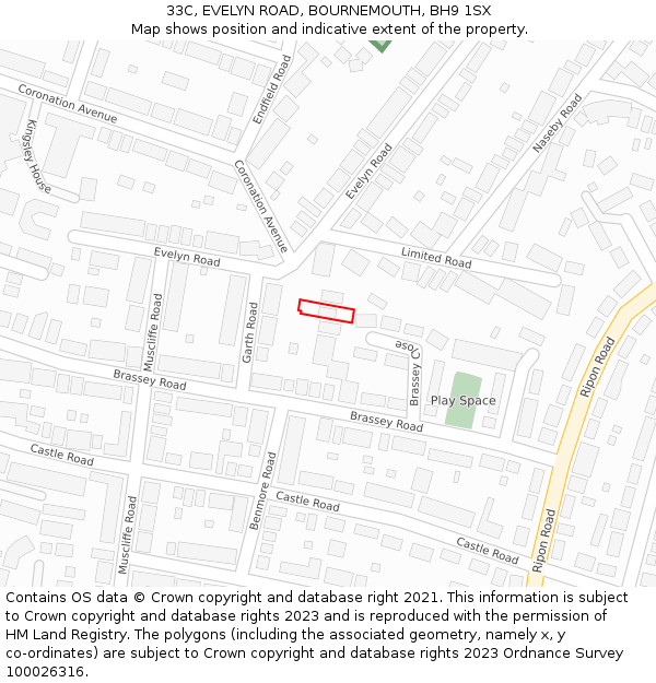 33C, EVELYN ROAD, BOURNEMOUTH, BH9 1SX: Location map and indicative extent of plot