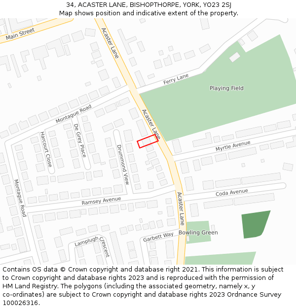 34, ACASTER LANE, BISHOPTHORPE, YORK, YO23 2SJ: Location map and indicative extent of plot