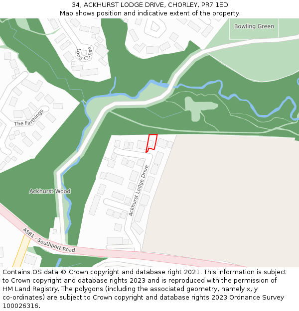 34, ACKHURST LODGE DRIVE, CHORLEY, PR7 1ED: Location map and indicative extent of plot
