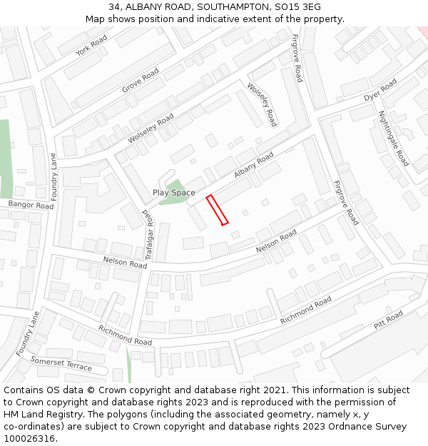 34, ALBANY ROAD, SOUTHAMPTON, SO15 3EG: Location map and indicative extent of plot