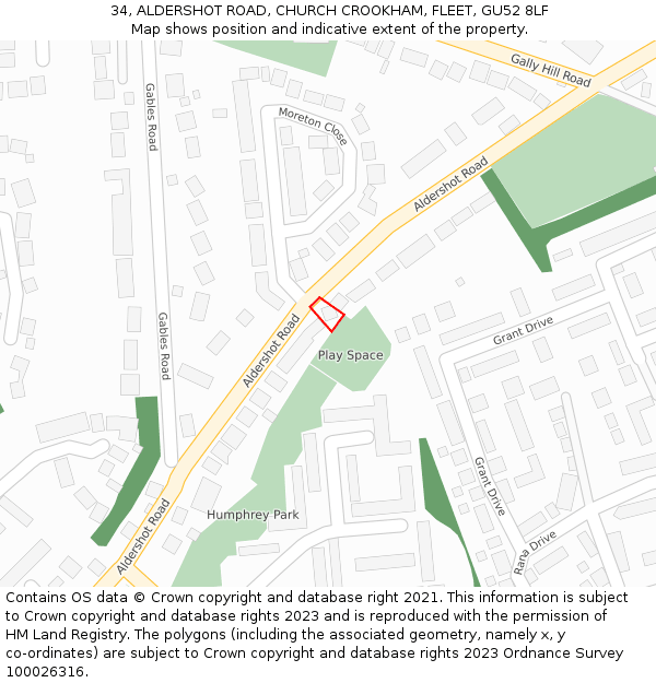 34, ALDERSHOT ROAD, CHURCH CROOKHAM, FLEET, GU52 8LF: Location map and indicative extent of plot