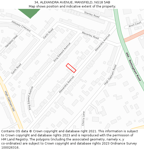 34, ALEXANDRA AVENUE, MANSFIELD, NG18 5AB: Location map and indicative extent of plot