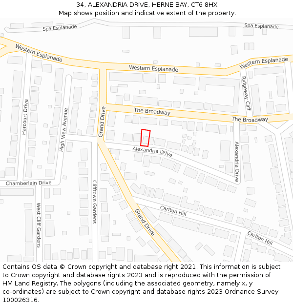 34, ALEXANDRIA DRIVE, HERNE BAY, CT6 8HX: Location map and indicative extent of plot
