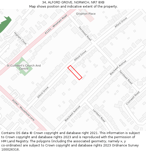 34, ALFORD GROVE, NORWICH, NR7 8XB: Location map and indicative extent of plot