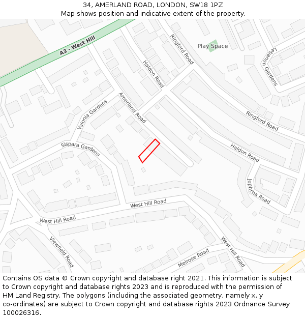 34, AMERLAND ROAD, LONDON, SW18 1PZ: Location map and indicative extent of plot