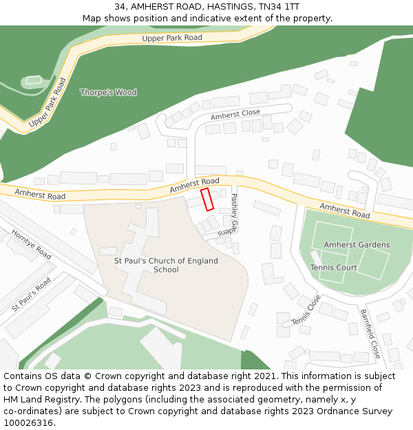 34, AMHERST ROAD, HASTINGS, TN34 1TT: Location map and indicative extent of plot
