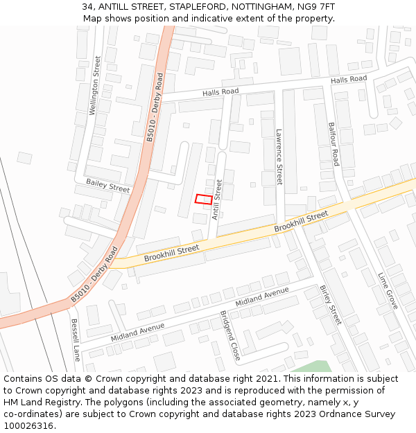 34, ANTILL STREET, STAPLEFORD, NOTTINGHAM, NG9 7FT: Location map and indicative extent of plot