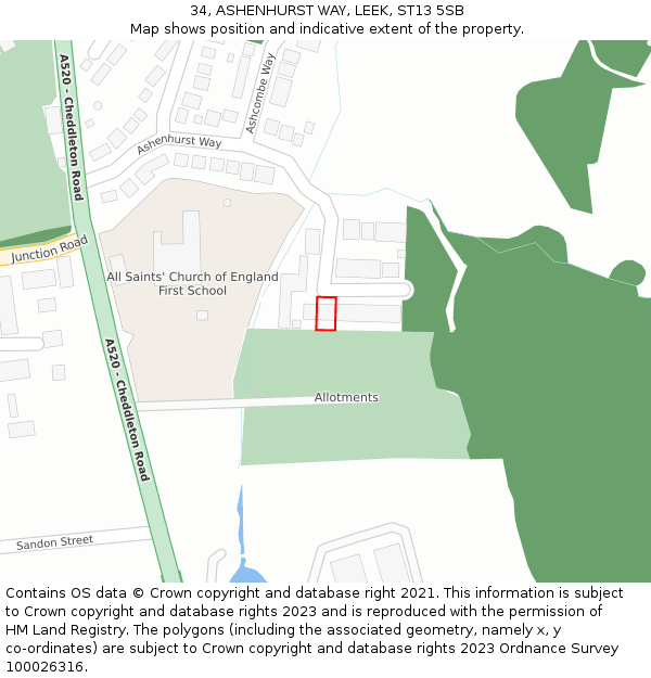 34, ASHENHURST WAY, LEEK, ST13 5SB: Location map and indicative extent of plot
