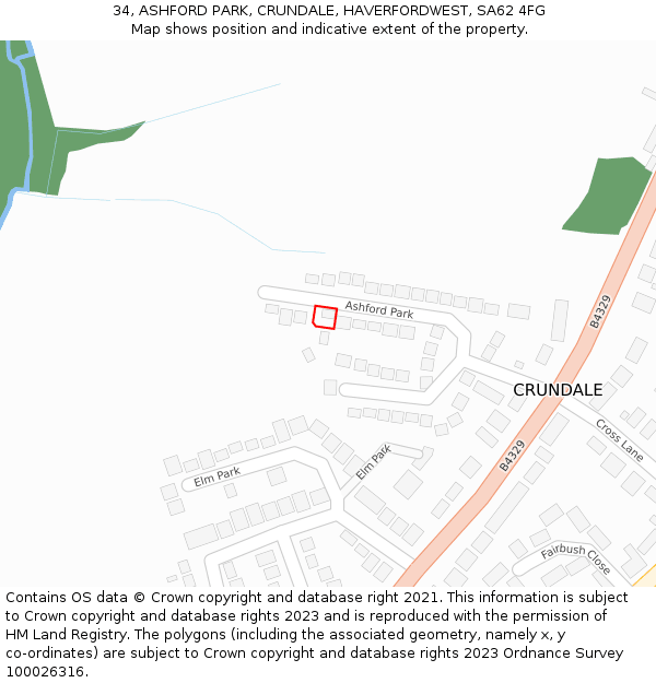 34, ASHFORD PARK, CRUNDALE, HAVERFORDWEST, SA62 4FG: Location map and indicative extent of plot