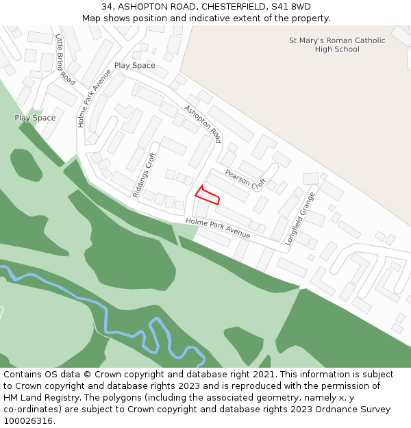 34, ASHOPTON ROAD, CHESTERFIELD, S41 8WD: Location map and indicative extent of plot