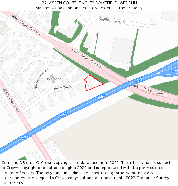 34, ASPEN COURT, TINGLEY, WAKEFIELD, WF3 1HH: Location map and indicative extent of plot