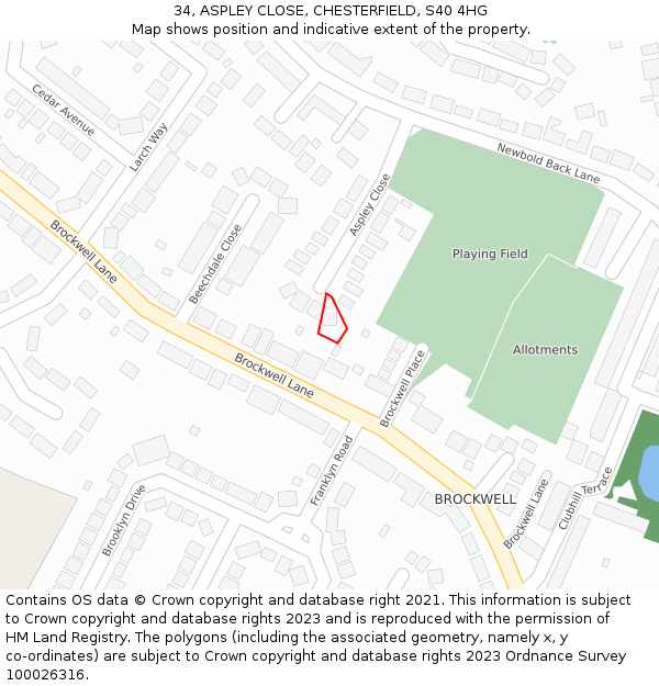 34, ASPLEY CLOSE, CHESTERFIELD, S40 4HG: Location map and indicative extent of plot