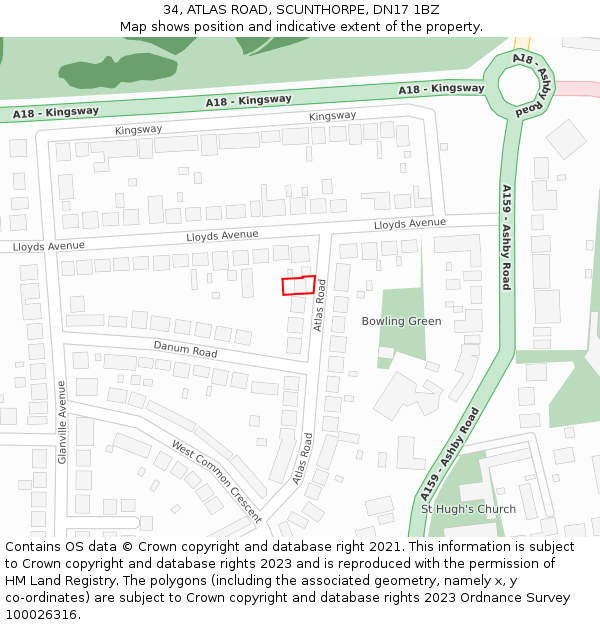 34, ATLAS ROAD, SCUNTHORPE, DN17 1BZ: Location map and indicative extent of plot