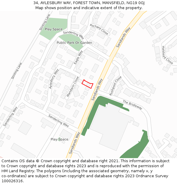 34, AYLESBURY WAY, FOREST TOWN, MANSFIELD, NG19 0GJ: Location map and indicative extent of plot