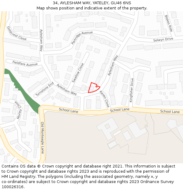34, AYLESHAM WAY, YATELEY, GU46 6NS: Location map and indicative extent of plot