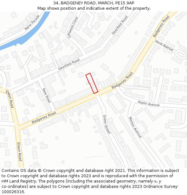 34, BADGENEY ROAD, MARCH, PE15 9AP: Location map and indicative extent of plot