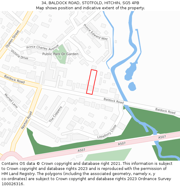 34, BALDOCK ROAD, STOTFOLD, HITCHIN, SG5 4PB: Location map and indicative extent of plot