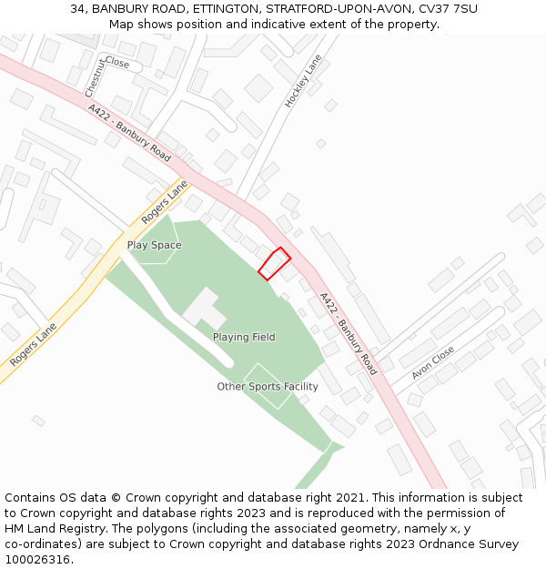 34, BANBURY ROAD, ETTINGTON, STRATFORD-UPON-AVON, CV37 7SU: Location map and indicative extent of plot