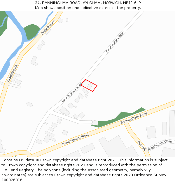 34, BANNINGHAM ROAD, AYLSHAM, NORWICH, NR11 6LP: Location map and indicative extent of plot