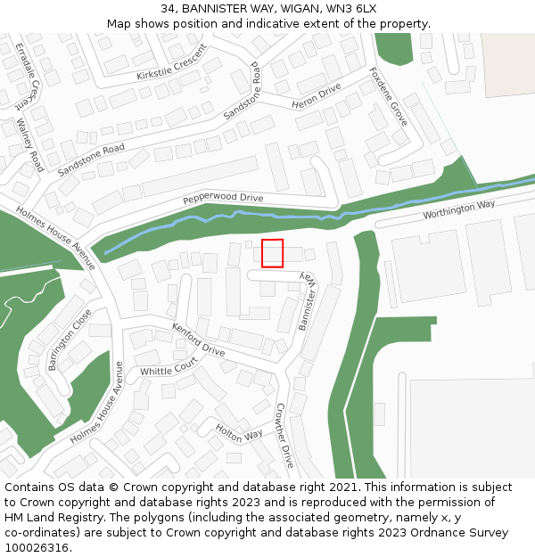 34, BANNISTER WAY, WIGAN, WN3 6LX: Location map and indicative extent of plot