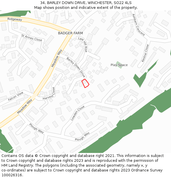 34, BARLEY DOWN DRIVE, WINCHESTER, SO22 4LS: Location map and indicative extent of plot
