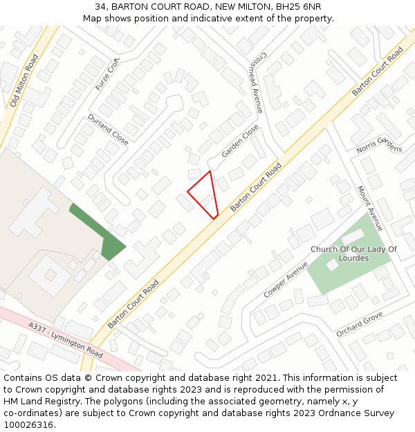 34, BARTON COURT ROAD, NEW MILTON, BH25 6NR: Location map and indicative extent of plot