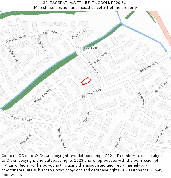 34, BASSENTHWAITE, HUNTINGDON, PE29 6UL: Location map and indicative extent of plot