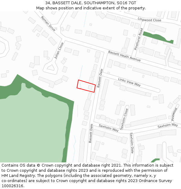 34, BASSETT DALE, SOUTHAMPTON, SO16 7GT: Location map and indicative extent of plot