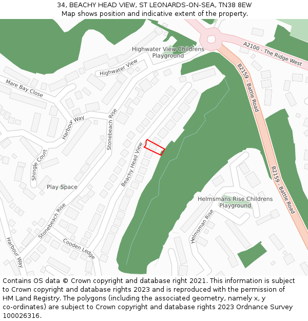 34, BEACHY HEAD VIEW, ST LEONARDS-ON-SEA, TN38 8EW: Location map and indicative extent of plot