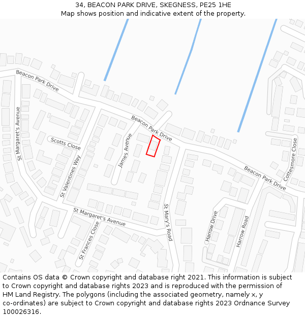 34, BEACON PARK DRIVE, SKEGNESS, PE25 1HE: Location map and indicative extent of plot