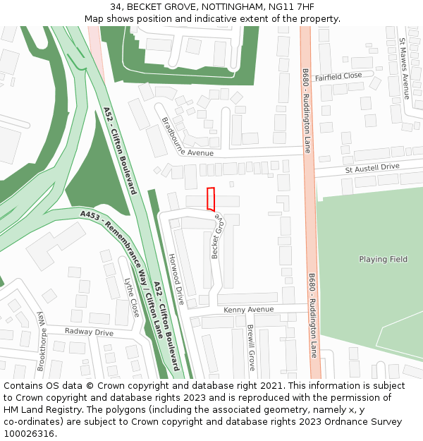 34, BECKET GROVE, NOTTINGHAM, NG11 7HF: Location map and indicative extent of plot