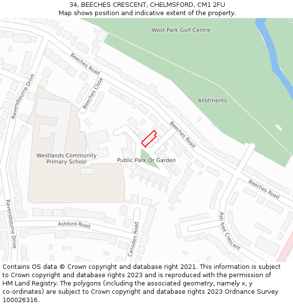 34, BEECHES CRESCENT, CHELMSFORD, CM1 2FU: Location map and indicative extent of plot