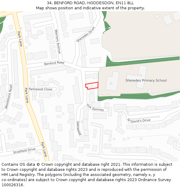 34, BENFORD ROAD, HODDESDON, EN11 8LL: Location map and indicative extent of plot