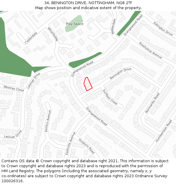 34, BENINGTON DRIVE, NOTTINGHAM, NG8 2TF: Location map and indicative extent of plot