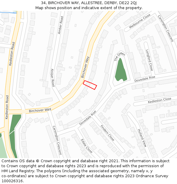 34, BIRCHOVER WAY, ALLESTREE, DERBY, DE22 2QJ: Location map and indicative extent of plot