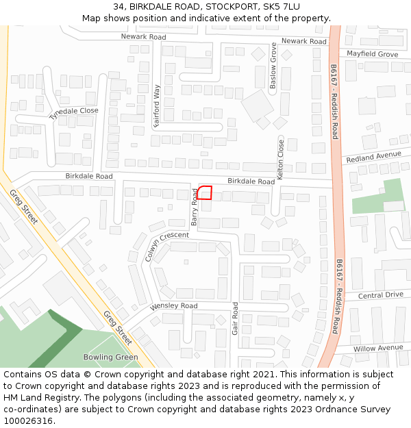 34, BIRKDALE ROAD, STOCKPORT, SK5 7LU: Location map and indicative extent of plot