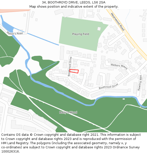 34, BOOTHROYD DRIVE, LEEDS, LS6 2SA: Location map and indicative extent of plot