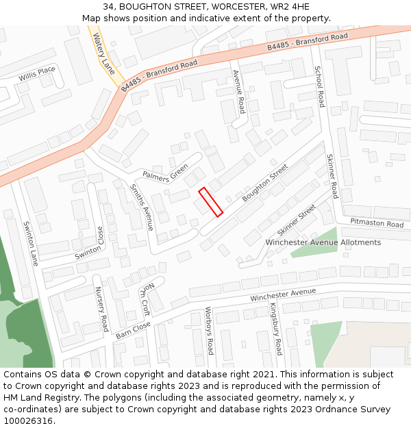 34, BOUGHTON STREET, WORCESTER, WR2 4HE: Location map and indicative extent of plot