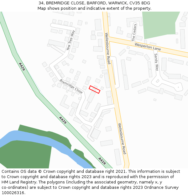 34, BREMRIDGE CLOSE, BARFORD, WARWICK, CV35 8DG: Location map and indicative extent of plot