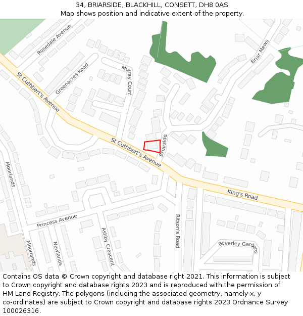 34, BRIARSIDE, BLACKHILL, CONSETT, DH8 0AS: Location map and indicative extent of plot