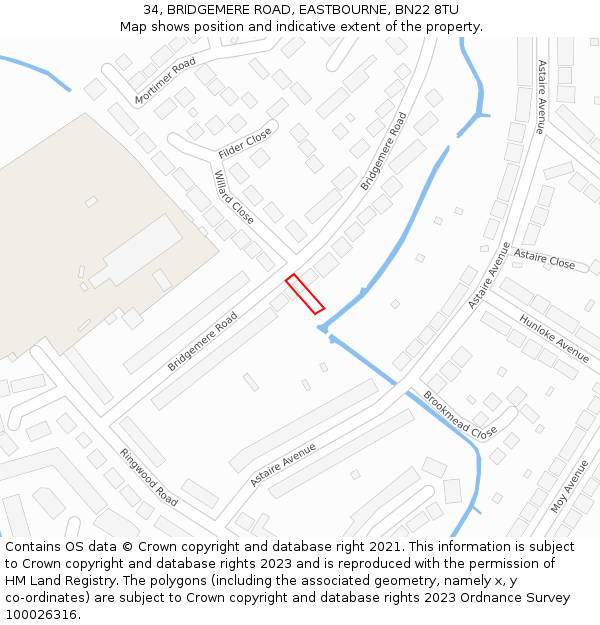 34, BRIDGEMERE ROAD, EASTBOURNE, BN22 8TU: Location map and indicative extent of plot