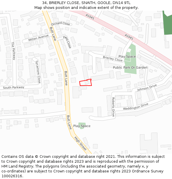 34, BRIERLEY CLOSE, SNAITH, GOOLE, DN14 9TL: Location map and indicative extent of plot