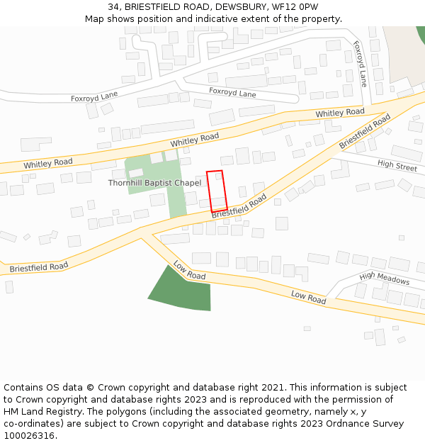 34, BRIESTFIELD ROAD, DEWSBURY, WF12 0PW: Location map and indicative extent of plot