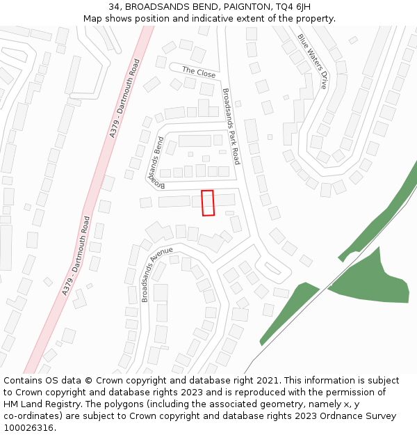34, BROADSANDS BEND, PAIGNTON, TQ4 6JH: Location map and indicative extent of plot