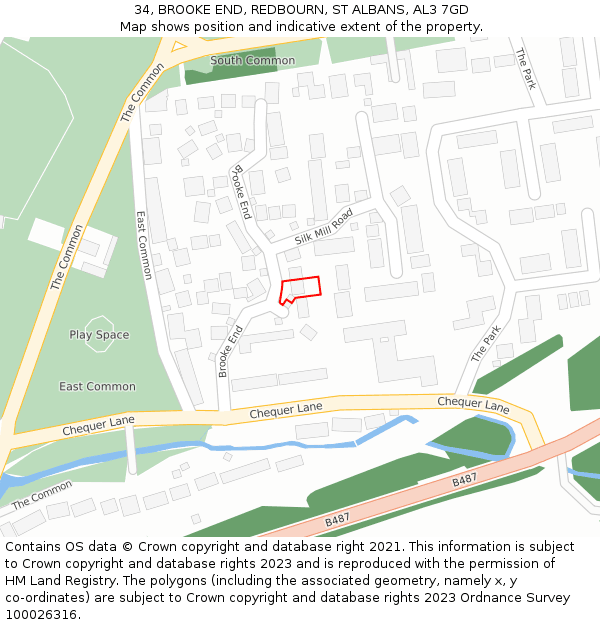 34, BROOKE END, REDBOURN, ST ALBANS, AL3 7GD: Location map and indicative extent of plot