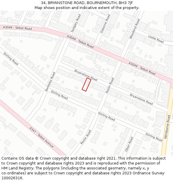 34, BRYANSTONE ROAD, BOURNEMOUTH, BH3 7JF: Location map and indicative extent of plot