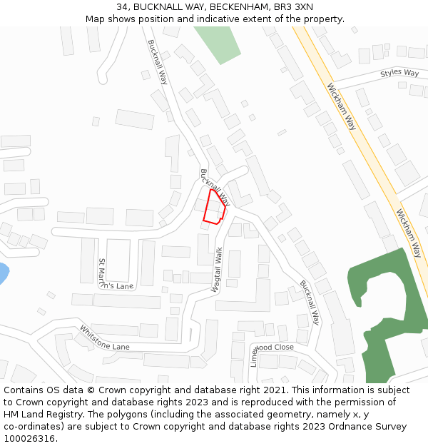 34, BUCKNALL WAY, BECKENHAM, BR3 3XN: Location map and indicative extent of plot