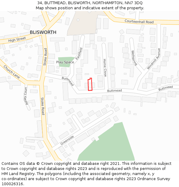 34, BUTTMEAD, BLISWORTH, NORTHAMPTON, NN7 3DQ: Location map and indicative extent of plot
